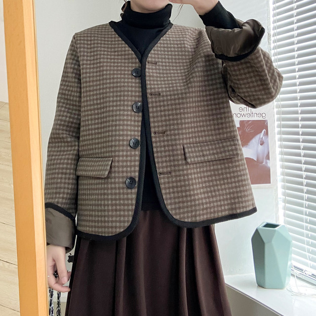 〈カフェシリーズ〉チェック柄ウールジャケット【check wool jacket】