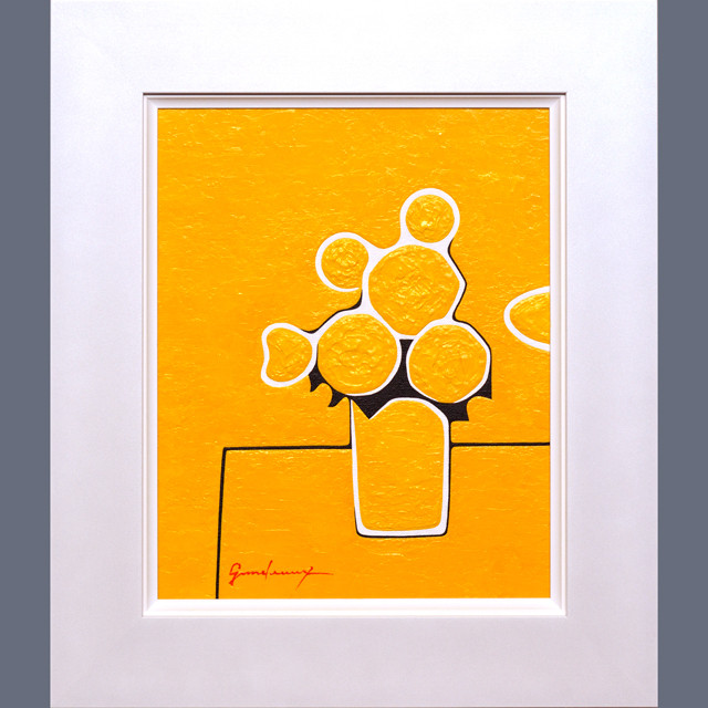 F3真黄色ノ花 がんどうあつし直筆絵画アクリル厚塗りf3ホワイト額縁付風水金運 Atsushi Gandeaux S Pictures がんどうあつしの絵画
