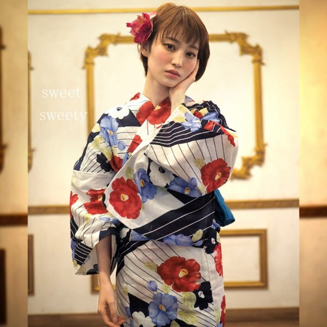 浴衣 レディース 女性浴衣 浴衣単品 ゆかた ユカタ 大人 レトロ 大正ロマン 古典 ネイビー 白 ホワイト 椿 つばき 花柄 大人浴衣 人気セレクト浴衣 和装 ショップ