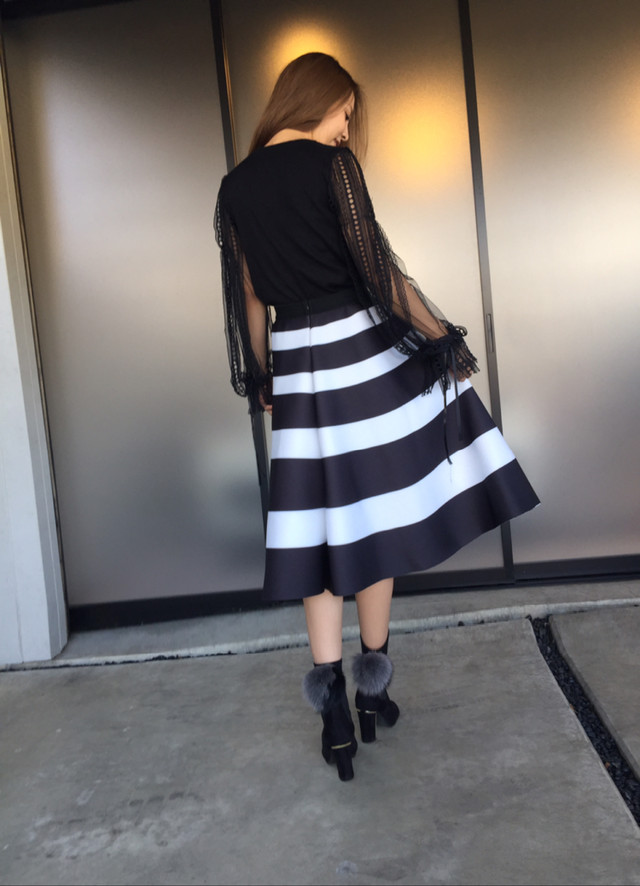 ボーダーフレアスカート Bianco N