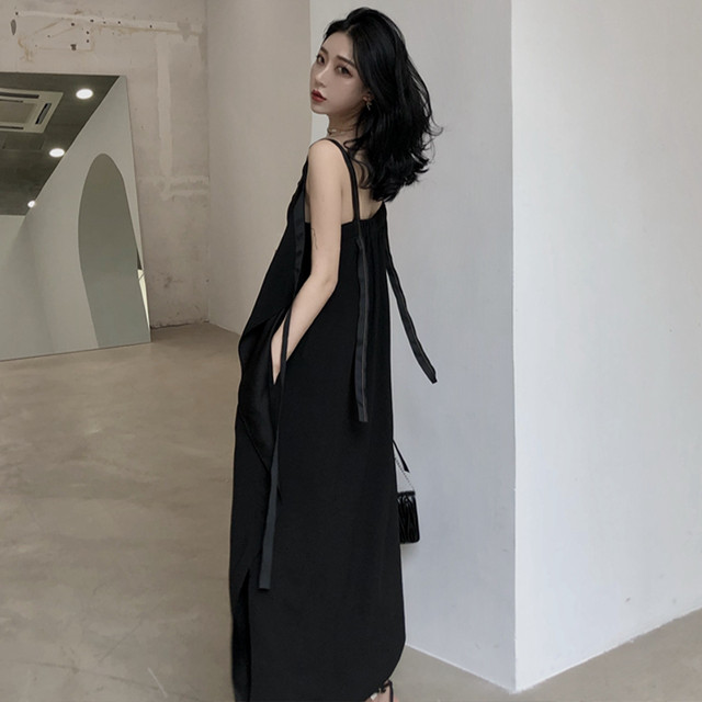 ワンピース ロング丈 ゆったり テープリボン サイドスリット ノースリーブ 無地 きれいめ 上品 大人 カジュアル 女子会 フリル エレガント 春 夏 Like Fashion