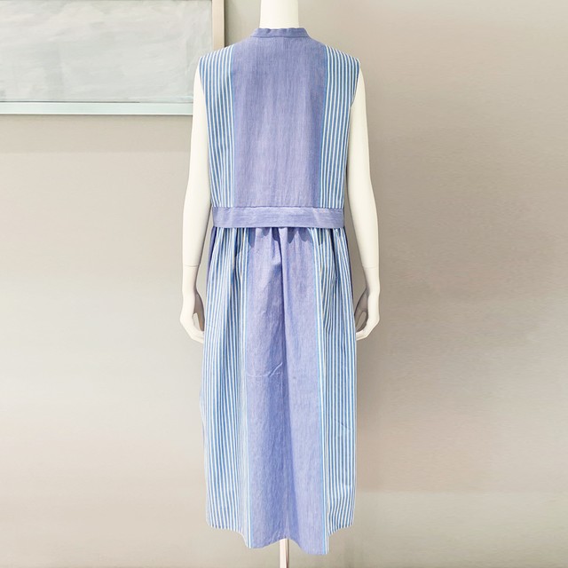 Nooy ヌーイ エンベロップドレス Nop03ss21 ノースリーブ シャツワンピース 前ボタン コットンワンピース 綿１００ ブルーストライプ Selettivo Online Shop