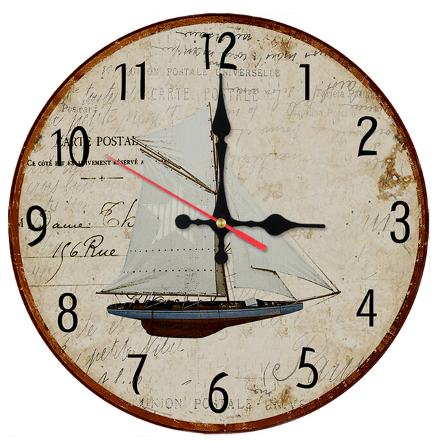 木製 ウッド 船 イラスト 30cm 30cm 34cm 34cm 40cm 40cm 時計 インテリア Clock クロック 壁掛け ウォール ウォッチ オシャレ Clock Flog