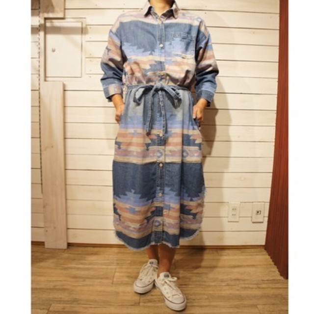 オルテガデニムガウンシャツワンピ Glassyblue