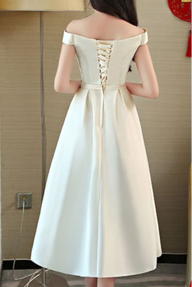 ワンピース きれいめ 二次会 パーティドレス ミモレ丈 オフショル 白ワンピース タイト ワンピース 膝丈 セクシー Jm4172 ワンピの里