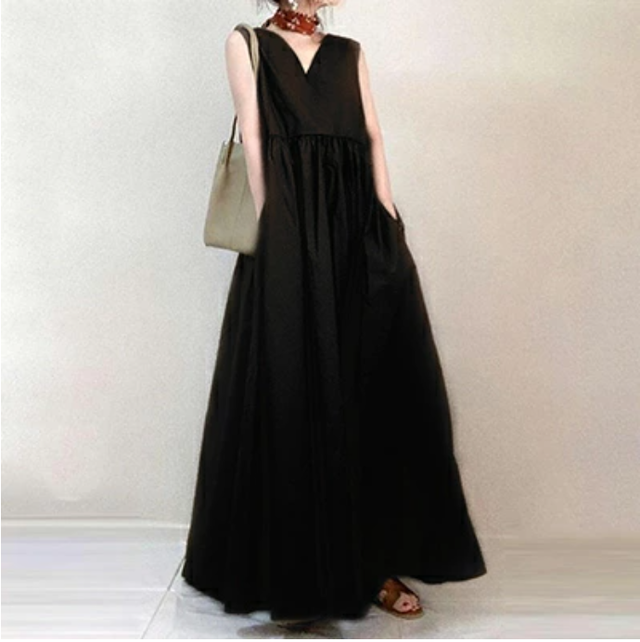 全3色 ティアードワンピース こなれ感 かっこいい ロングワンピース マキシ丈 薄手 涼しい ノースリーブ コットン 綿 体型カバー ロング丈 ワンピ ドレス おしゃれ レディース 可愛い ビッグシルエット ゆったり 春 夏 春夏 ベージュ ブラック ブラウン 黒 茶色 代 30代