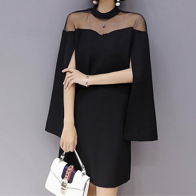 秋冬 韓国 オルチャン ケープ風 透け感 レース ミニ丈 パーティ ワンピース カジュアル セクシー レディース 二次会 結婚式 Dresscoco