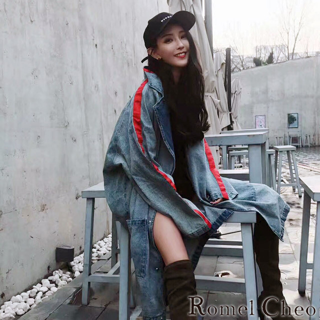 Romelcheo ロングデニムジャケット オーバーサイズ ロング丈 レディース Gジャン 原宿系 古着風 ウォッシュ レトロ 個性的 ストリート カジュアル アウター ストリート Hiphop ロメルチェオ Nations1 D19 Romelcheo