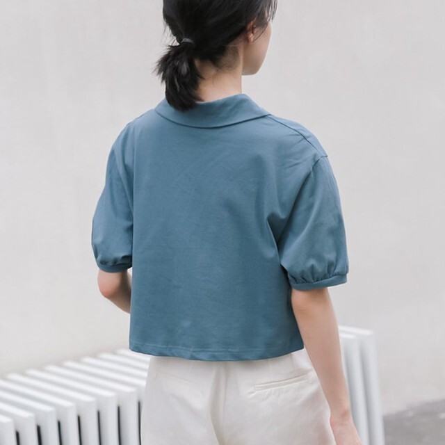 トップス ポロシャツ 半袖 無地 ショート丈 韓国 おしゃれ かわいい 白 青 春 夏 A1298 Happinessshop ハピネスショップ レディース ファッション アイテム トレンド