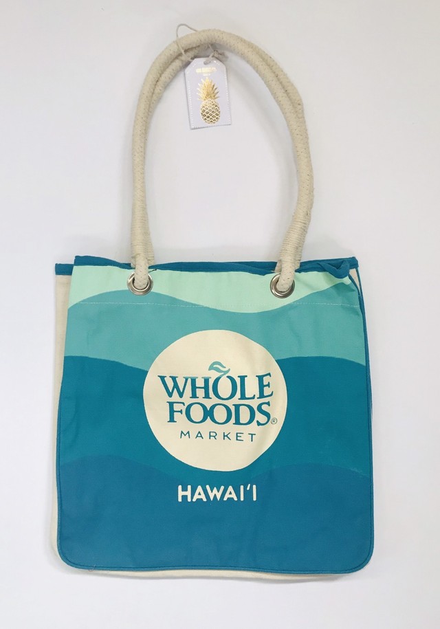 Whole Foods Market ホールフーズ マーケット エコバッグ カイルア 限定 トートバッグ ショッピングバッグ ハワイ オーガニック Hawaii 波柄 Hi808shop