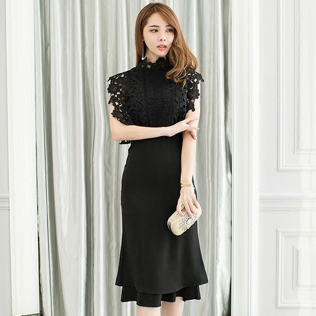 Onedrsb V0018 黒レース ワンピース パーティードレス タイト 結婚式 ミモレ丈 フォーマル ワンピース 結婚式 お呼ばれ 代 30代 40代 ドレス 19新作ドレス Onlythebestオンリーザベスト