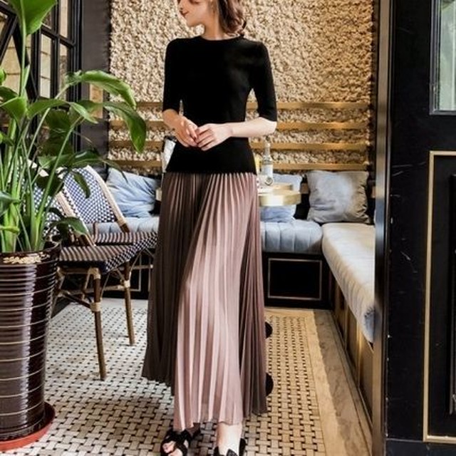 一部即納 ロングワンピース 大きいサイズ プリーツロングスカート マキシワンピース ロングワンピース ロングワンピ 春新作 春服 春物 プリーツ スカート ぽっちゃり 体系カバー 韓国 ロングワンピース 大きいサイズ 長袖 マキシワンピース ロングワンピース Leaflower