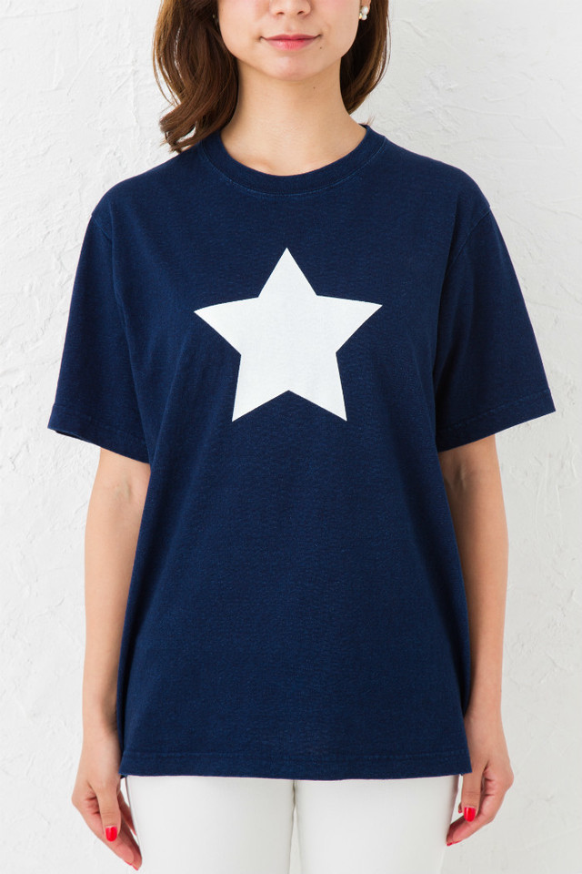 インディゴ Tシャツ メンズ レディース お揃い ペアルック 半袖 星柄 プリント 父の日 ギフト Tシャツ アメカジ 5 3オンス シンプルでもアメリカンなワンスター ダークインディゴ Tシャツ通販のgracious Ground