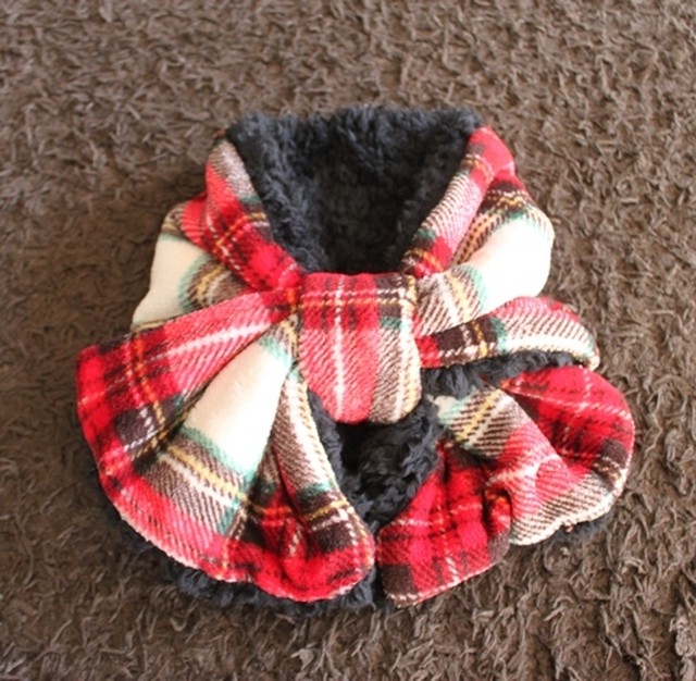 ママサイズ白赤チェック柄リボンマフラー S Labo