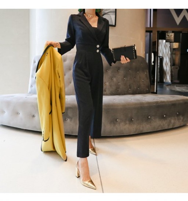 オールインワン レディース スーツ パンツ ドレス セットアップ フォーマル パーティ 結婚式 卒業式 入学式 袖あり パンツドレス 長袖 オールインワン ドレス きれいめ 上品 K0931 Shopmall To You