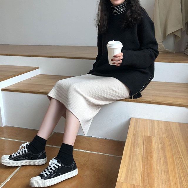 〈カフェシリーズ〉リブニットロングスカート 【lib knit long skirt】
