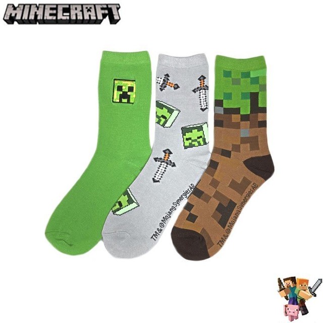 靴下マインクラフトソックス Crews クリーパー ゾンビ 鉄の剣 草ブロック 3 Pack 1set 042 Minecraft