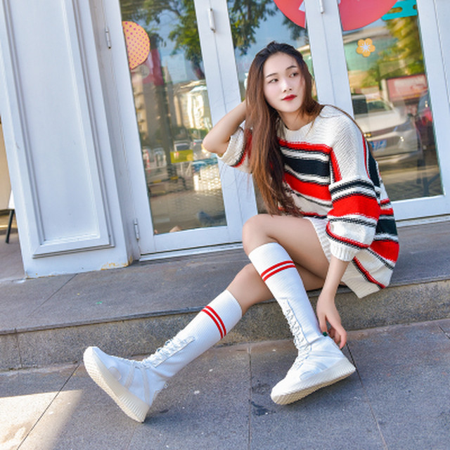 送料無料 即納 レースアップ スニーカーブーツ ラインソックス スポーティー レディース トレンド 人気 海外 ホワイト ブラック シューズ 靴 スニーカー Selectshop Flaz