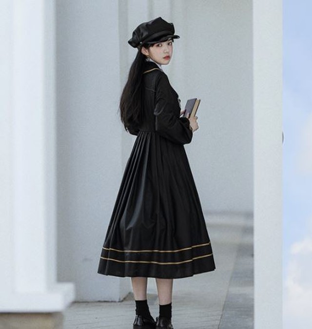 クラシカルワンピース 春秋 春夏 ジャケットワンピース ロング フレア 長袖 学生風 英国風 制服 セーラー服 かわいい 上品 クラシカル クラロリ 大きいサイズ サイズ豊富 撮影 イベント おでかけ ゴスロリ ロリータファッション Loli4144 Luxury