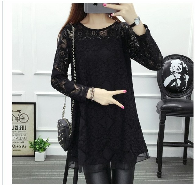 大人カジュアル レディース 春服 チュニックレディースtシャツ長袖花柄レースワンピース大きいサイズおしゃれ春秋レース普段着カジュアル Basecamp49