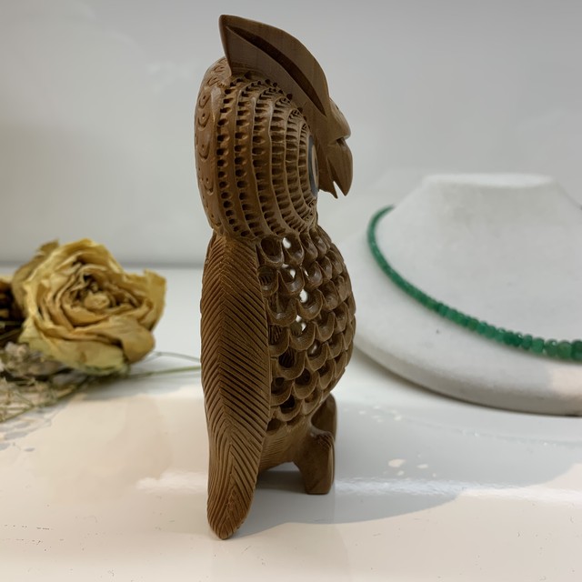 インド香木白檀透かし彫りふくろう黒檀象嵌 白檀や