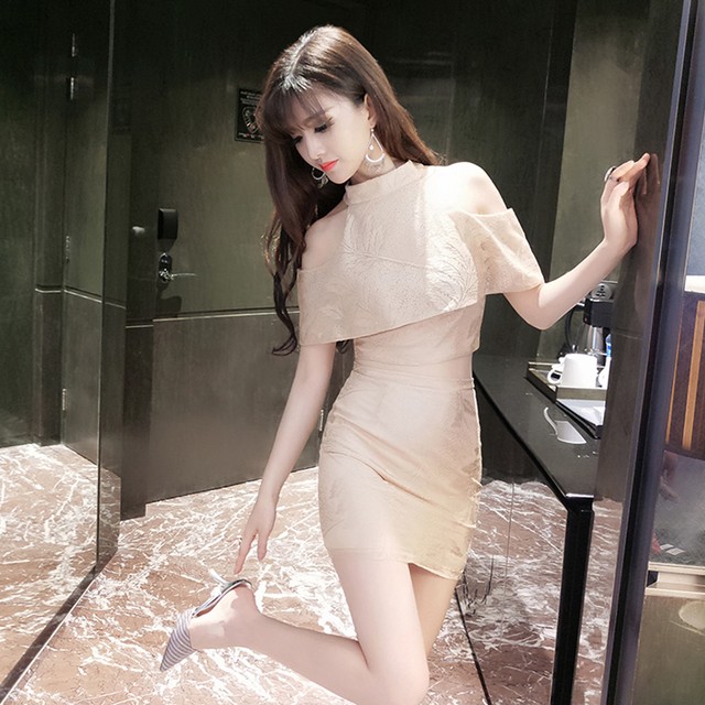 キャバドレス ナイトドレス タイト ミニ丈 タートルネック オフショル ワンピース Mash Room キャバドレス専門店