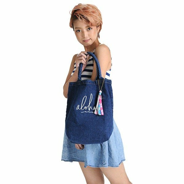 L02 ビーチデイズ Aloha Bag 人気 かわいい L アロハプリント デニムトート 女性 プレゼント おしゃれ 限定 デニムバッグ 大容量 Beach Days Beachdays Okinawa