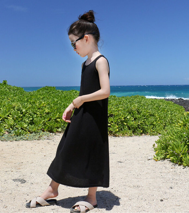 キッズ 女の子 シンプル黒ノースリーブマキシワンピース 即日発送 Landx Fashion Dress Baby Kids Fashion