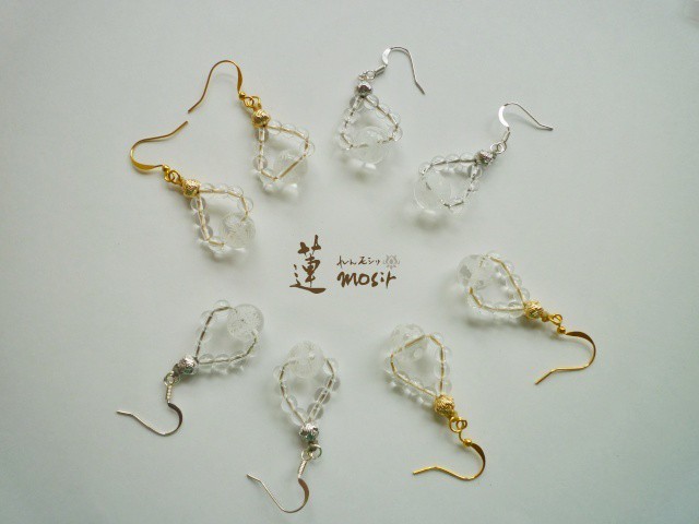 水晶ピアス 龍と鳳凰 蓮mosir