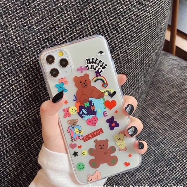 即納 あり Iphoneケース クマ ステッカー キュート くま 熊 ベアー テディベア ポップ カバー スマホケース ソフトケース おしゃれ 個性的 6 6s 6plus 6splus 7 8 7plus 8plus X Xs Xsmax Xr 11 11pro 11promax 個性的 ハート レインボー カラフル レディース プレゼント