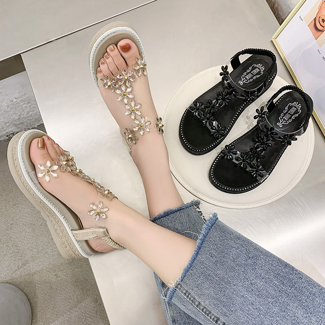 サンダル クリアベルト 花 ウェッジソール 韓国ファッション レディース 厚底サンダル ゴムバックストラップ ゴムバンド 痛くない かわいい 歩きやすい Chiko チコ プチプラレディースファッション通販 韓国ファッション