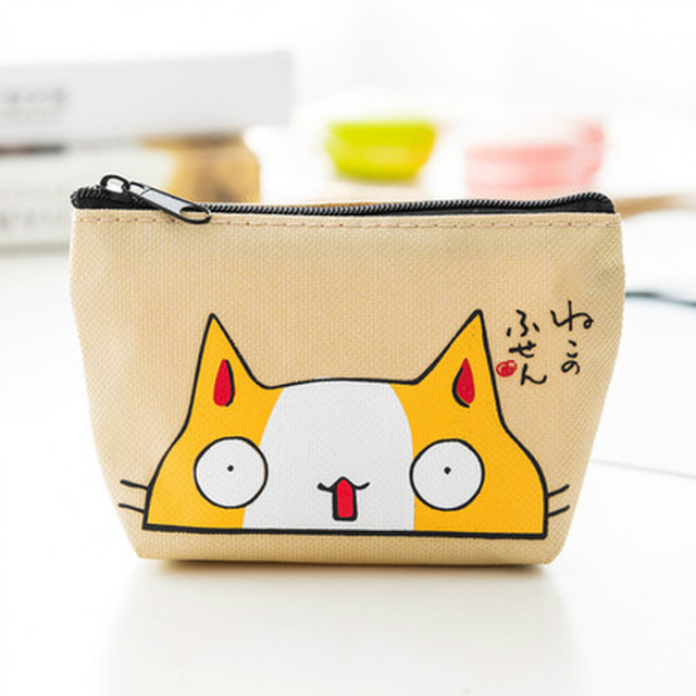 猫柄ポーチ 驚いた顔 猫の表情イラスト ポーチ 裏付きファスナーポーチ 小物入れ 厚手ポリエステル素材 Funhobby