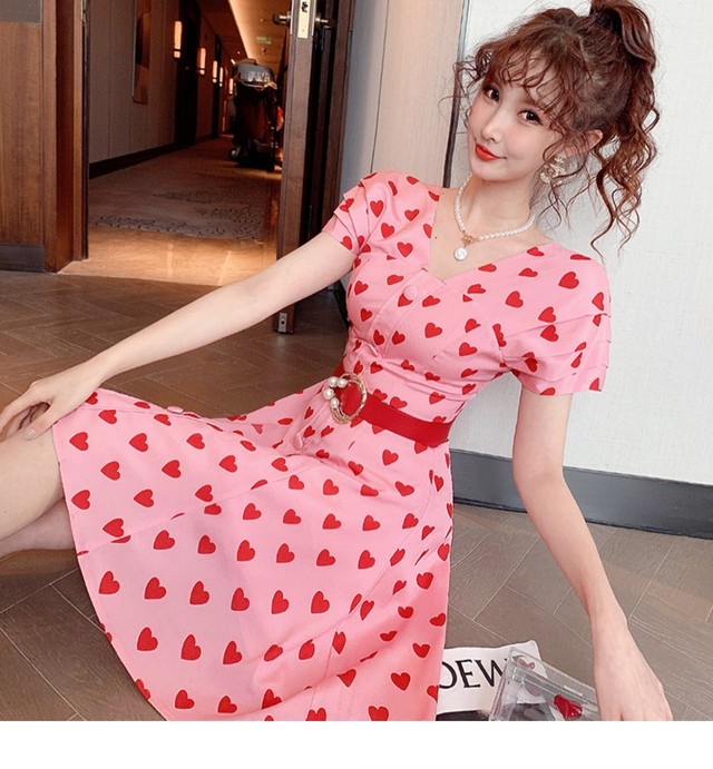 ハート ワンピース ピンク Loveysmileshop