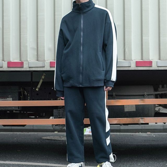 予約販売 メンズ セットアップ 上下 バイカラーライン ブラック グレー ネイビー 長袖 ジャージ ジム スポーツウエア カジュアル 秋冬 大きいサイズ M L Xl Favoriteselect