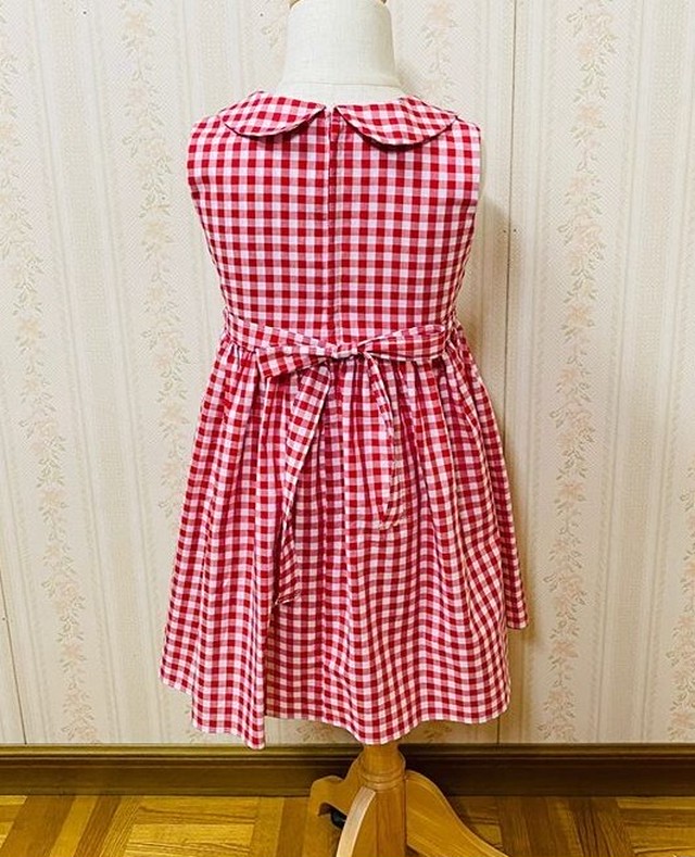 キッズ ノースリーブワンピース 子供服 女の子 ギンガムチェック バックリボン Marumarumaru