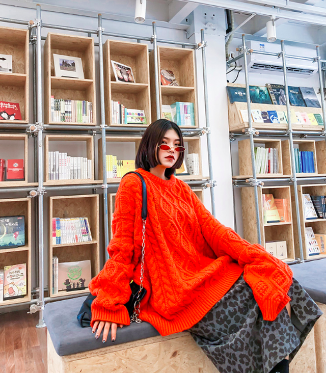 ニット 秋 ニット レディース ケーブル編み トップス レディース オーバーサイズ ケーブル編みニット ラウンドネック ニットセーター 秋冬 Nts 016 ふくふくの木