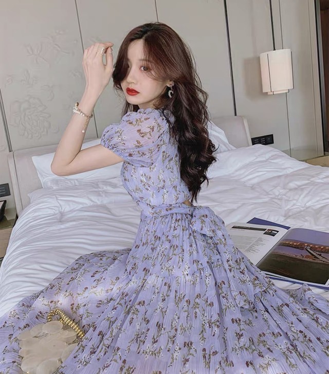 花柄ラベンダー マキシワンピース Estela エステラ レディース 通販 Bace 韓国