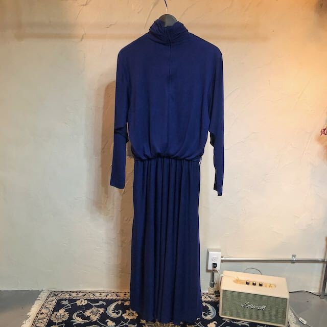 80s Vintage Long Dress ヴィンテージ シンプルロングワンピース パープルネイビー Number12