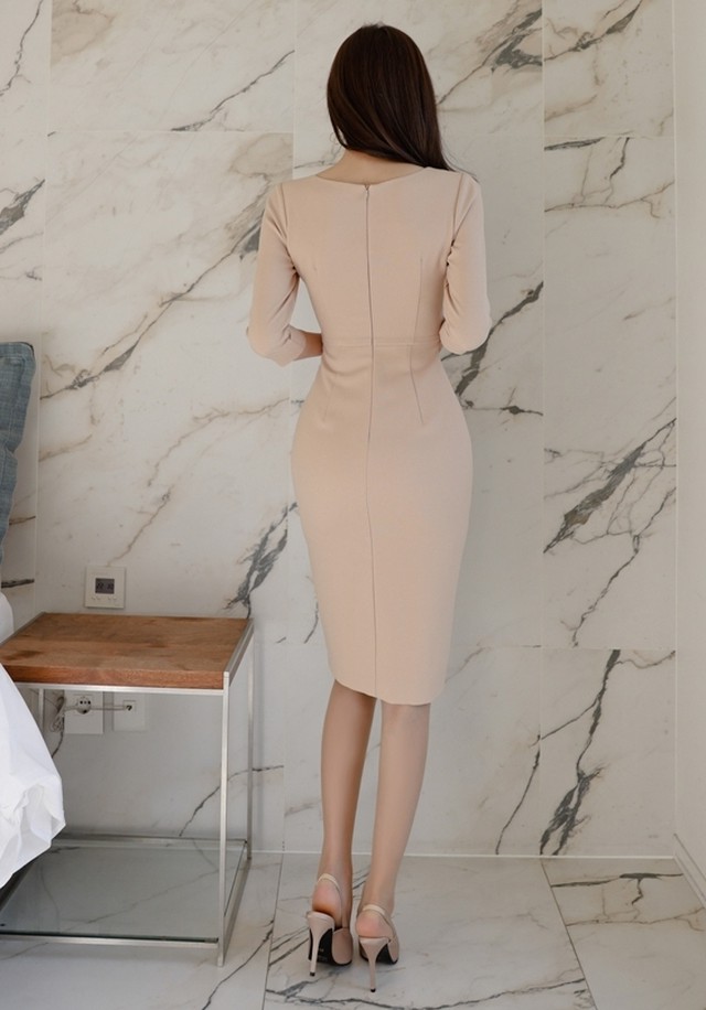 No 599 韓国ワンピース きれいめワンピース 大人可愛いワンピース タイトワンピース オフィスワンピース Ti Da