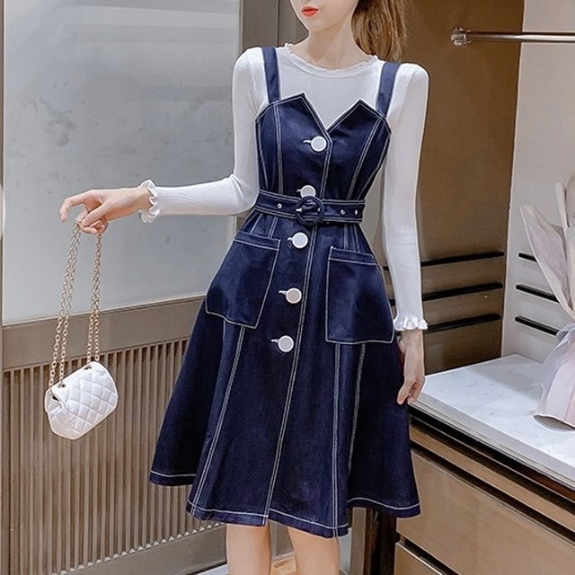 Navyデザインミドル丈ワンピ Selectshop Lumignon