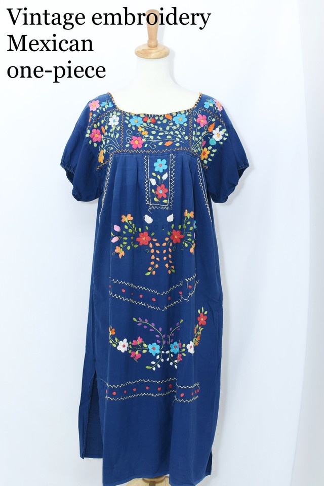 vintage embroidery Mexican one-piece NVY