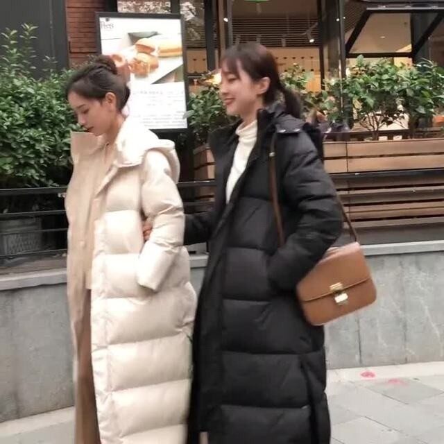 ロングコート ダウンジャケット 超ロング アウター レディース 羽織り 無地 着回し シンプル おしゃれ 大人可愛い カジュアル お出かけ アウトドア 秋 冬 黒 白 Evergreen