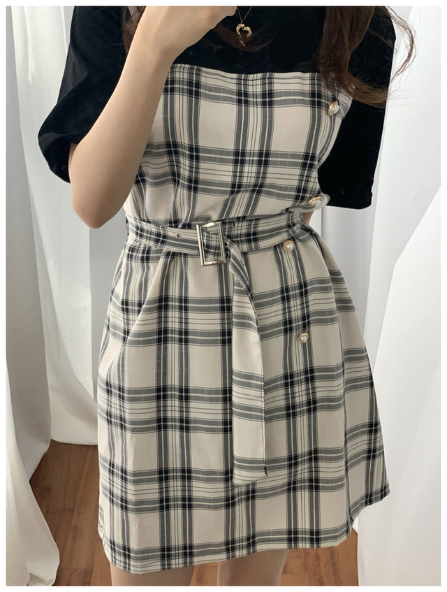 サロペットスカート チェック柄 ワンピース ミニ丈 レトロ ガーリー エプロンワンピース 可愛い デート Mh1752 Valentina210