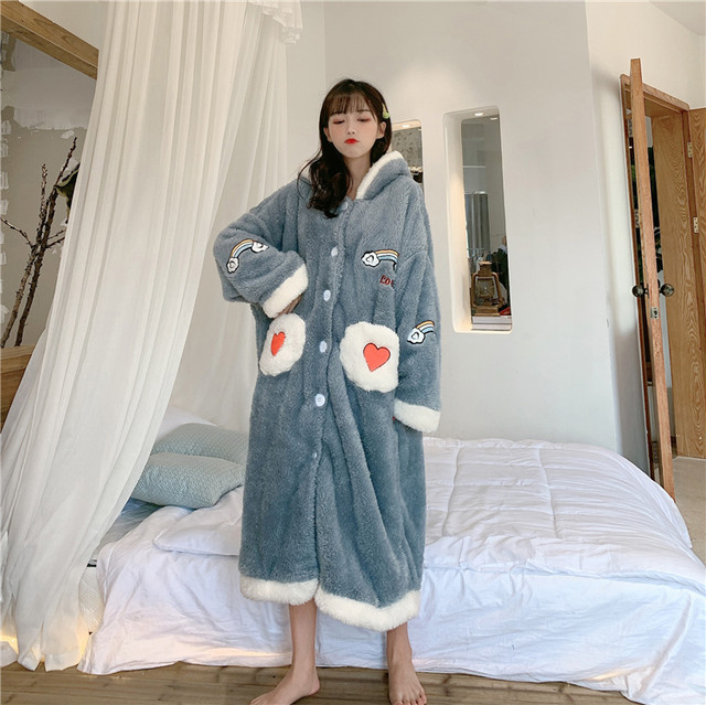 フリースワンピースパジャマ 冬 ゆったり かわいい 厚い 秋冬 Gazellu