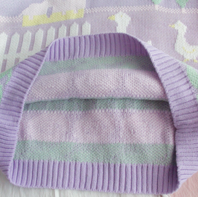 森ガール プルオーバー ニット 紫 鳥 雲 可愛い 長袖 セーター パープル Cinderella Story