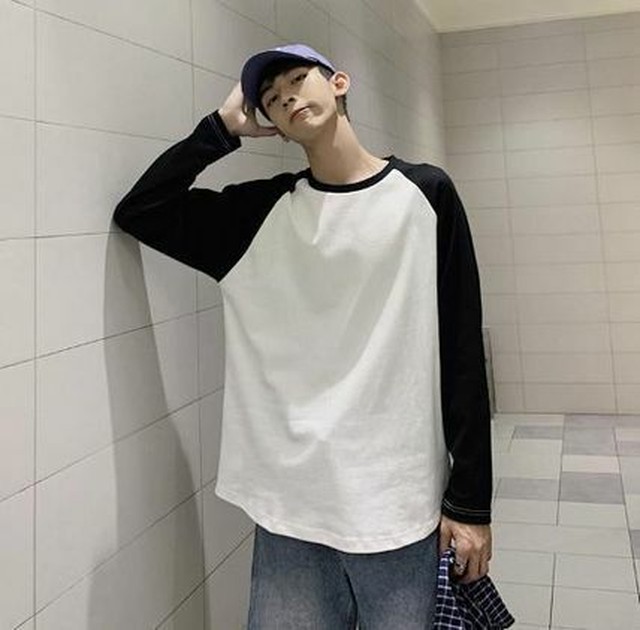 メンズ 長袖 Tシャツ 韓国系 ラグランtシャツ送料無料 Jb 1