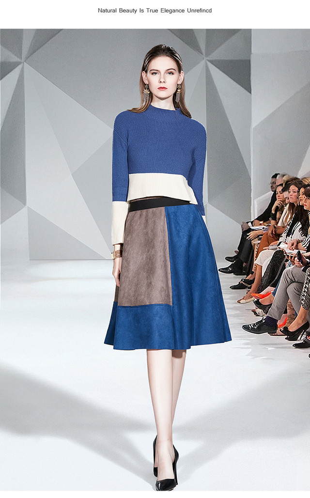 Set エレガントセットアップイレギュラーセーター 切り替えスカート Nanastyle