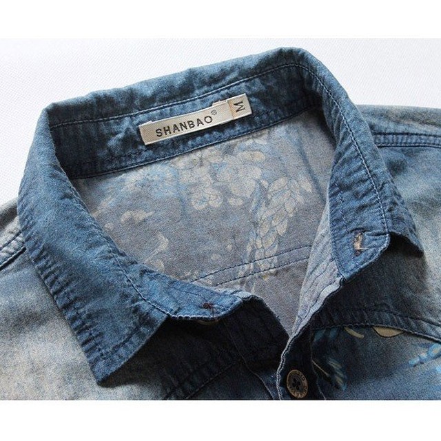 デニムシャツ メンズ 花柄 和柄 長袖シャツ カジュアルシャツ 大きいサイズ 4326 Lagy 韓国ファッション レディース メンズ 通販のお店