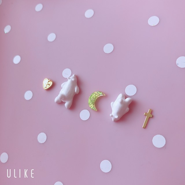 3d ネイルパーツ 白くまちゃんとお月様セット 寝そべり Fire Magic