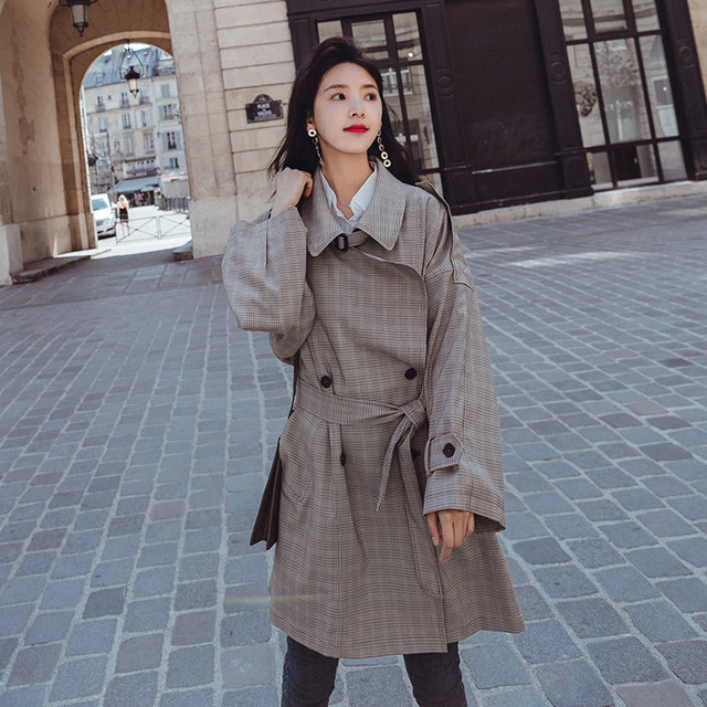 大人キレイめシンプルトレンチコート アウター ミディアム丈 ボタン チェック柄 シンプル キレイめ お洒落 可愛い トレンチ コート Lalas